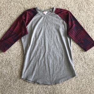 LuLaRoe patterned sleeve baseball tee